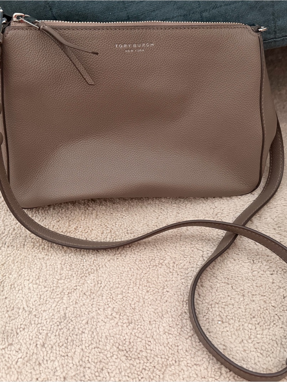Tory Burch Taupe Pebbled Leather Crossbody